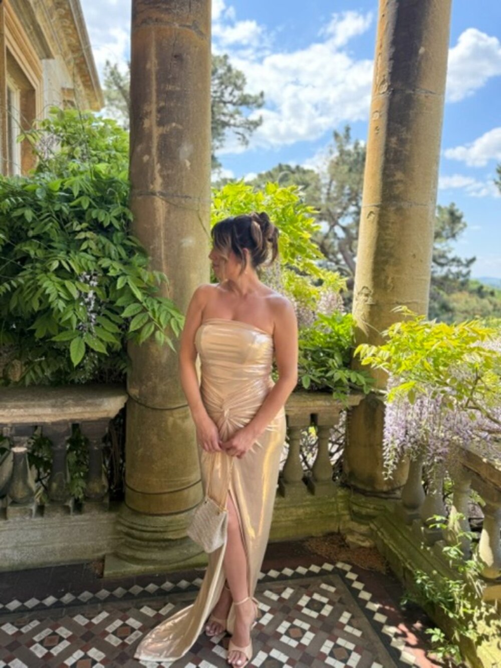 Revolve Champagne evening gown